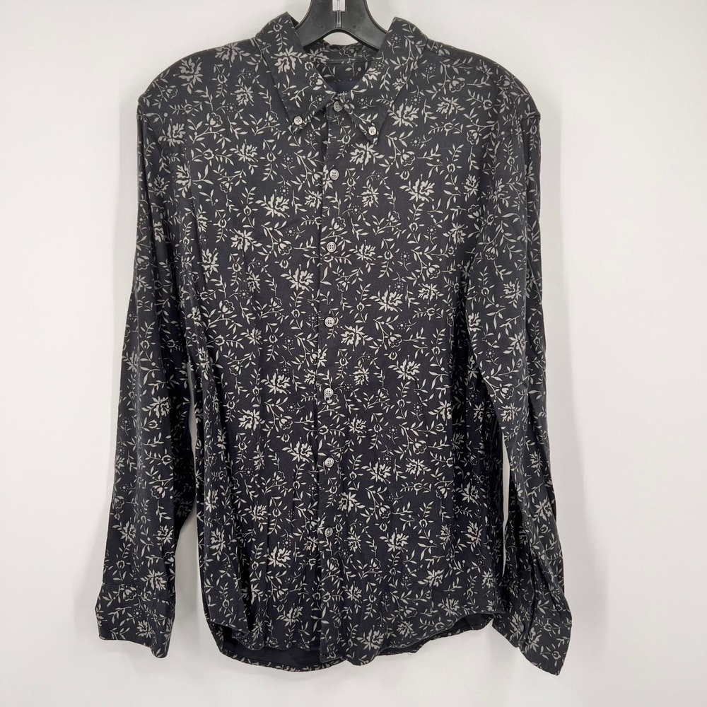 Abercrombie & Fitch Mens Floral Button Down Shirt Black Long Sleeve Small 1396